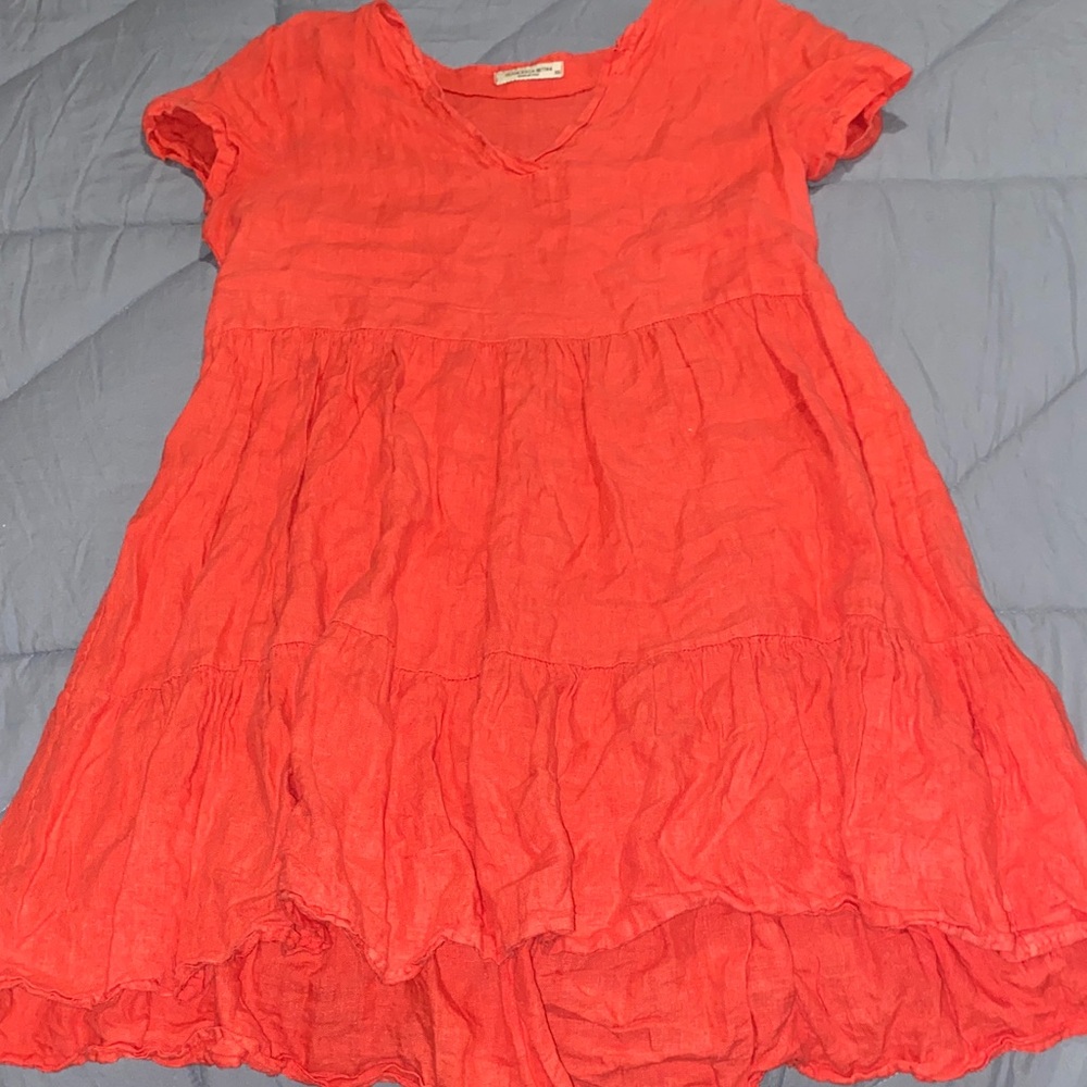Women’s Coral Tiered Short-Sleeve Dress - Picture 1 of 2